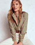 Top Helena en coton brossé-Carreaux à fleurs vert et rose