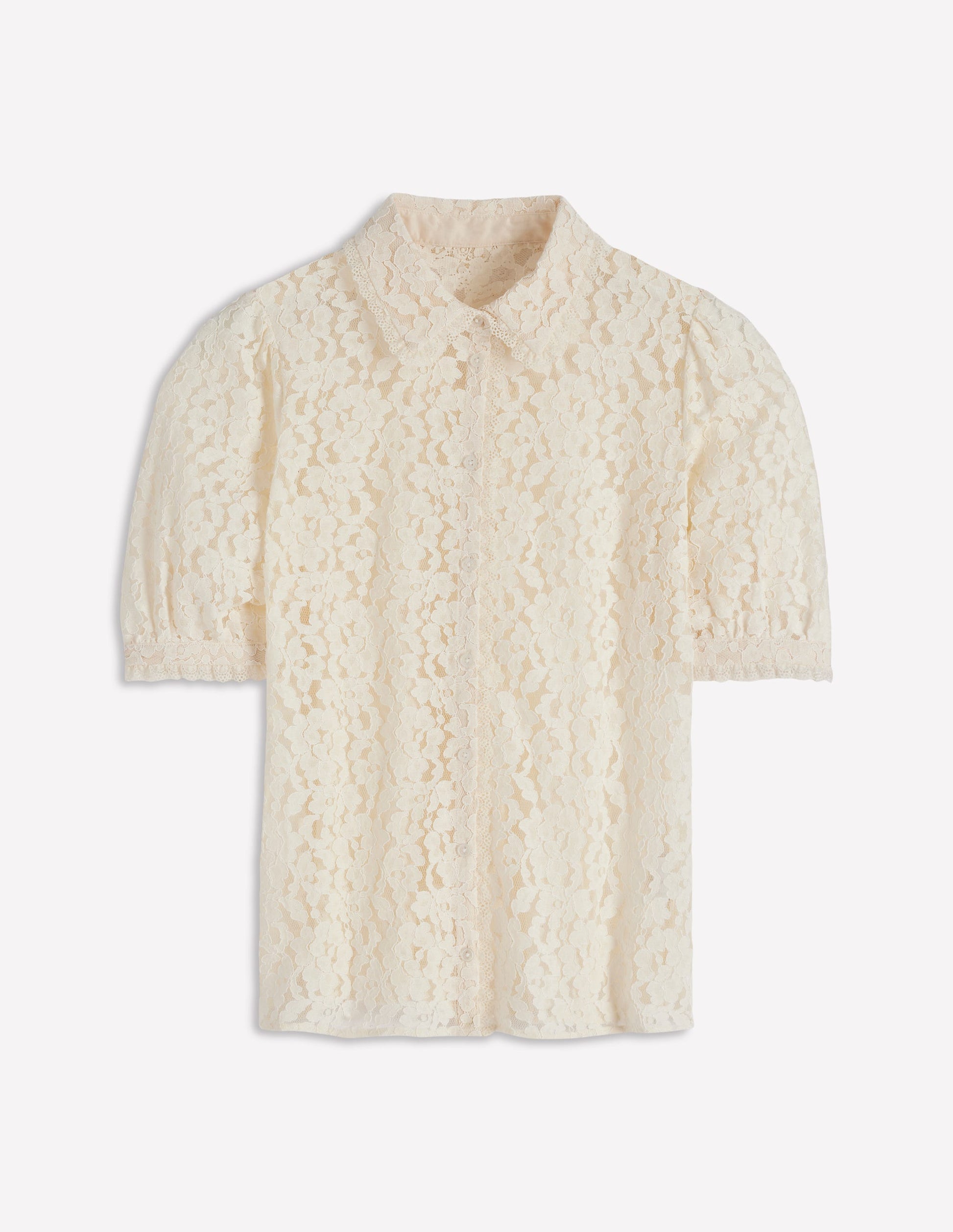 Blouse à manches courtes en dentelle-Ivoire-5