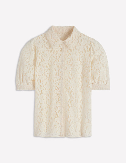Blouse à manches courtes en dentelle-Ivoire-5
