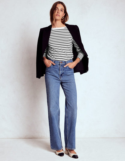 Olivia Langärmliges Bretonshirt-Naturweiß, Schwarz-1