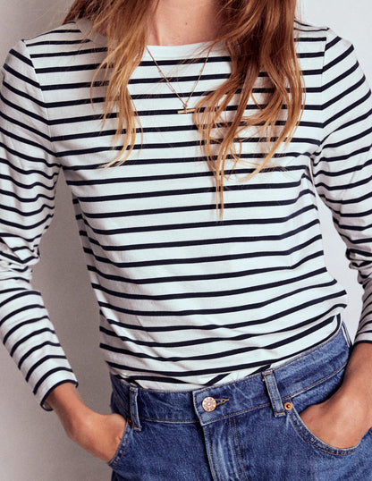 Olivia Langärmliges Bretonshirt-Naturweiß, Marineblau-2