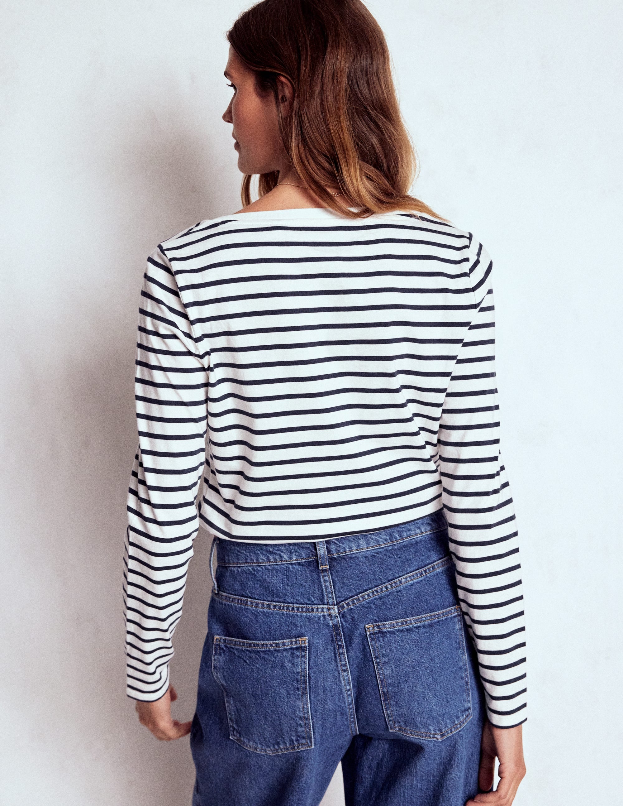 Olivia Langärmliges Bretonshirt-Naturweiß, Marineblau - Image 3