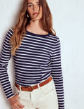 Marinière Olivia à manches longues-Bleu marine, ivoire