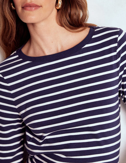 Olivia Langärmliges Bretonshirt-Marineblau, Naturweiß