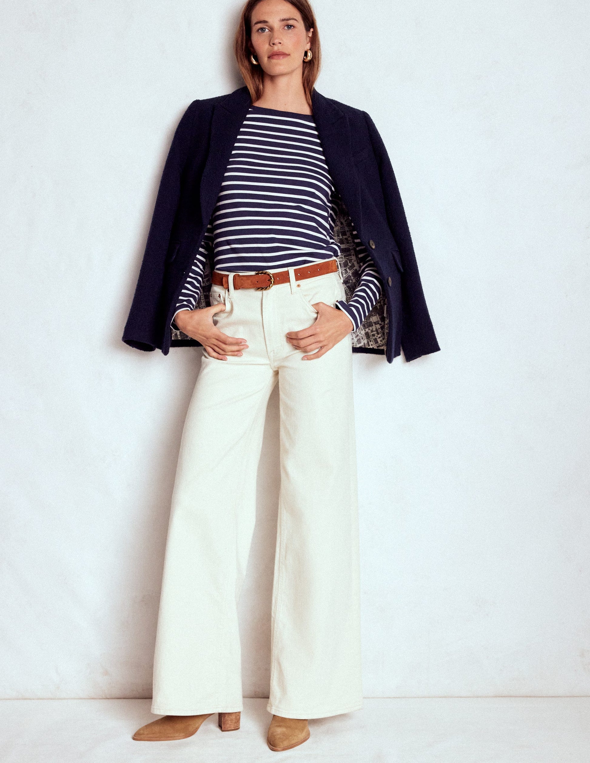 Olivia Langärmliges Bretonshirt-Marineblau, Naturweiß-4