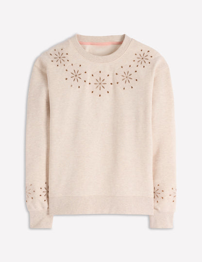 Emi Sweatshirt mit Cutwork-Design-Beige Meliert-5