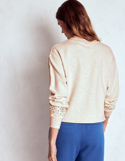 Emi Sweatshirt mit Cutwork-Design-Beige Meliert-3