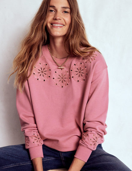 Emi Sweatshirt mit Cutwork-Design-Rosa Heide