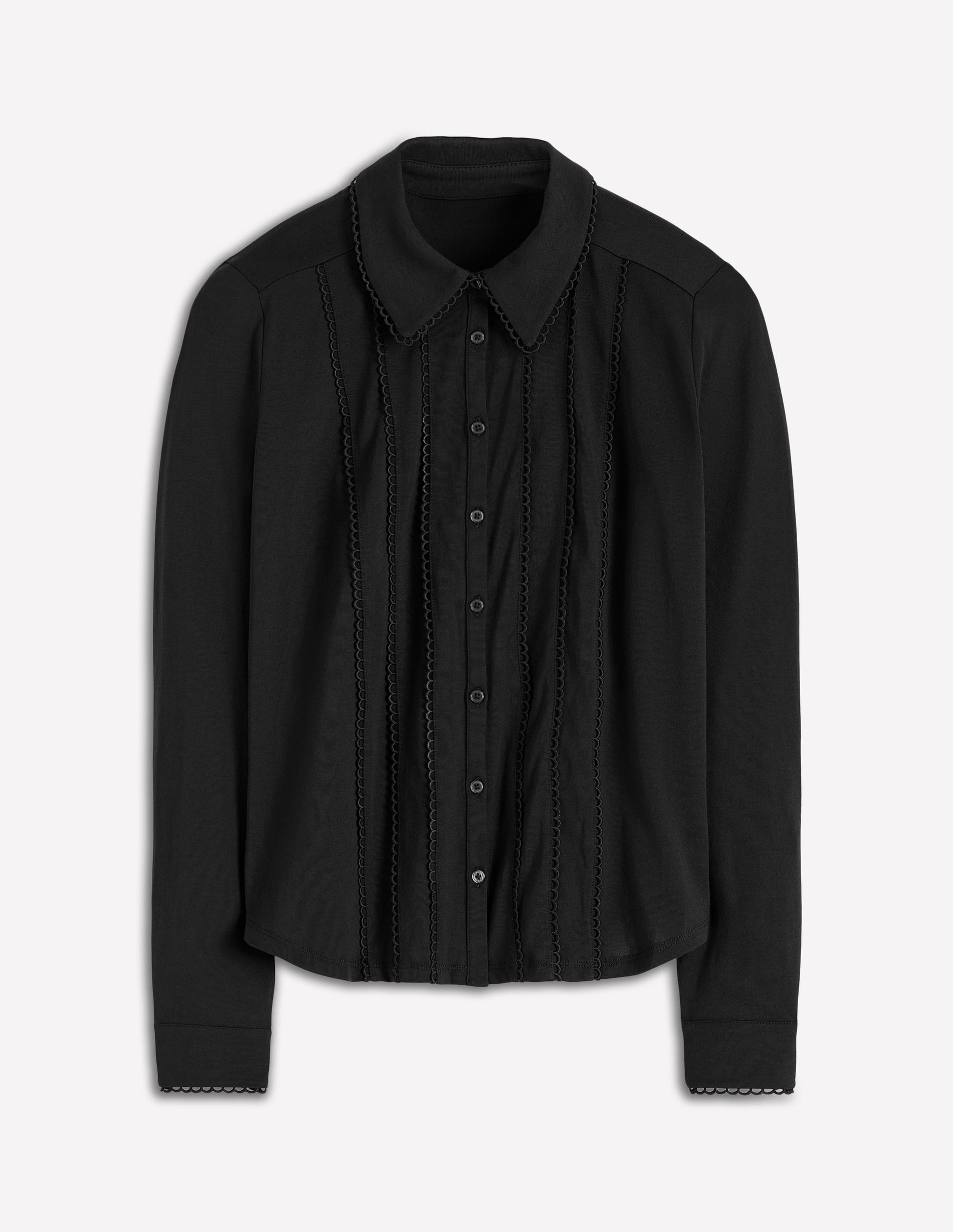 Chemise en jersey à détails en picots-Noir-5