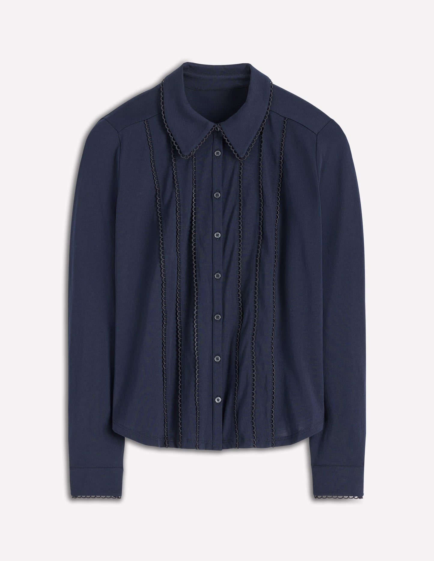 Chemise en jersey à détails en picots-Bleu marine