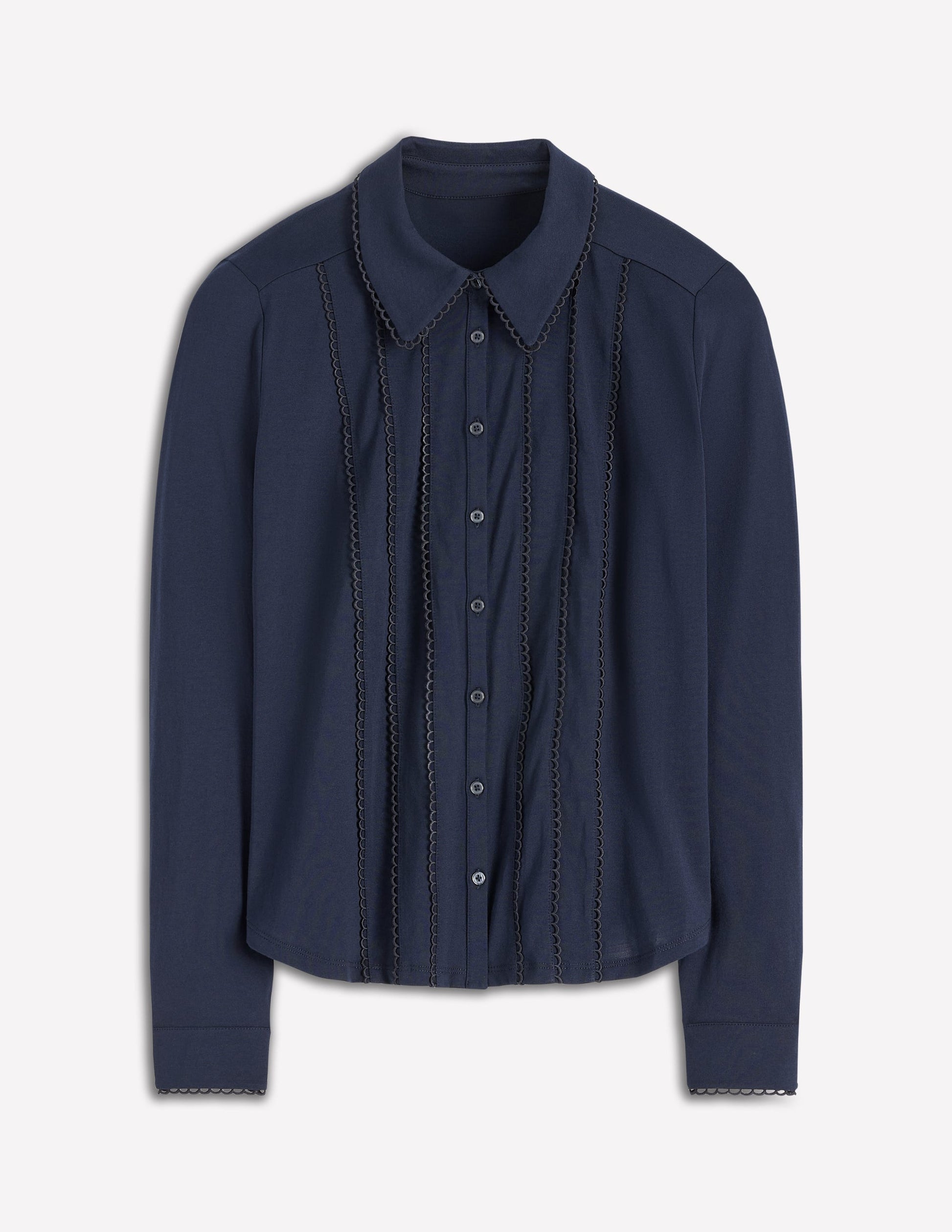 Chemise en jersey à détails en picots-Bleu marine-5