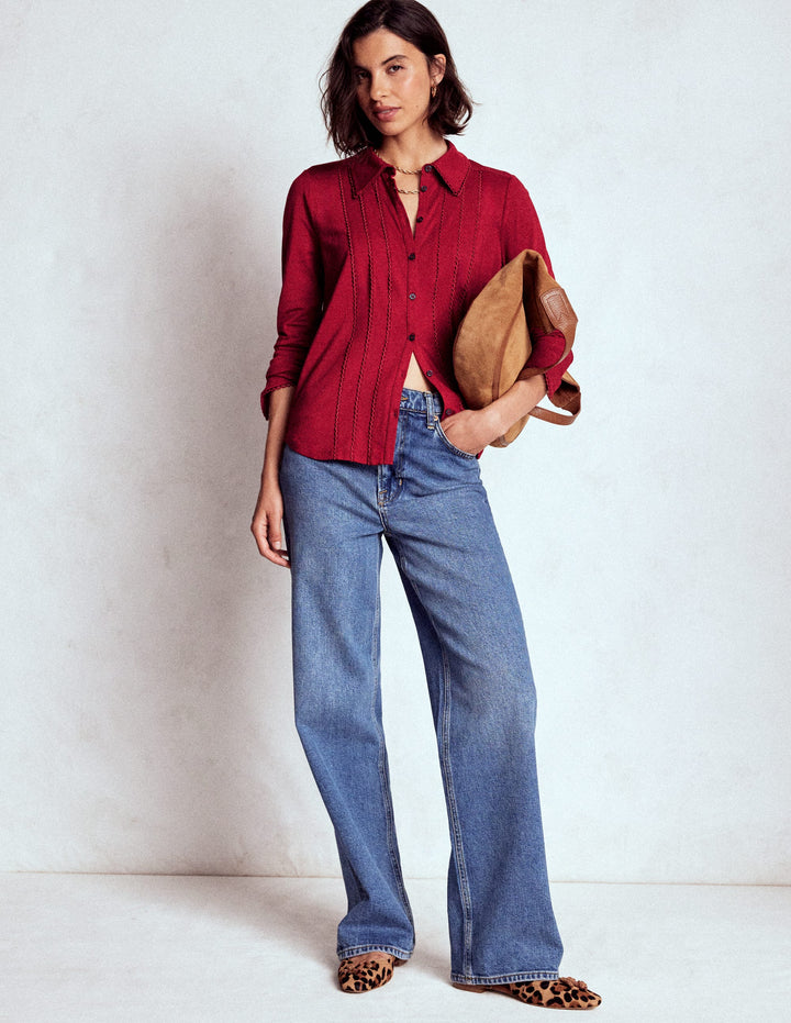 Jerseyhemd mit Picot-Besatz-Purpurrot