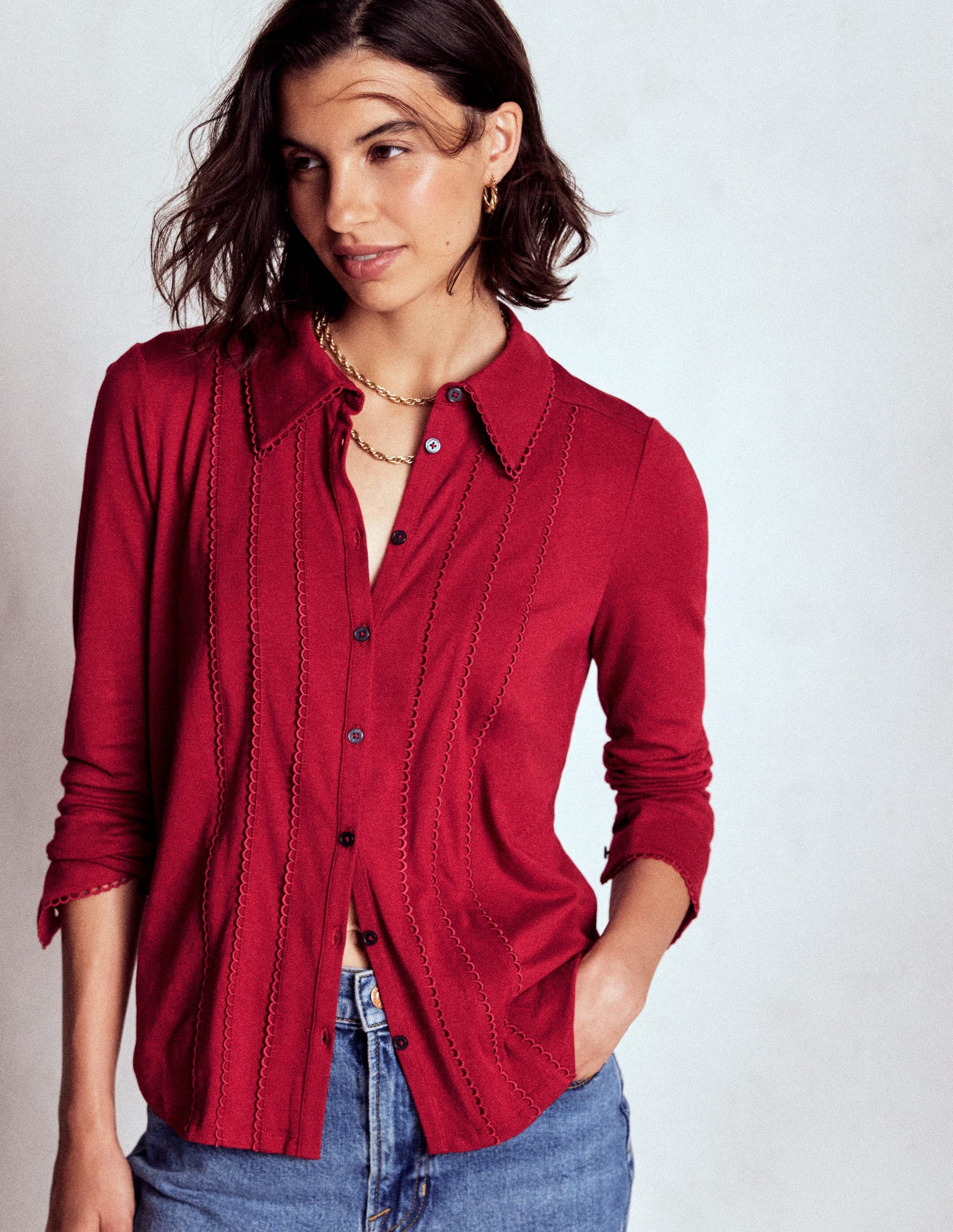 Chemise en jersey à détails en picots-Pourpre-4