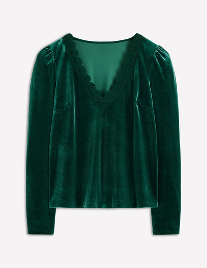 Flora V-Neck Velvet Top-Emerald Night-5