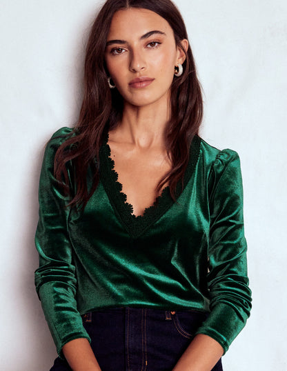 Flora V-Neck Velvet Top-Emerald Night-4