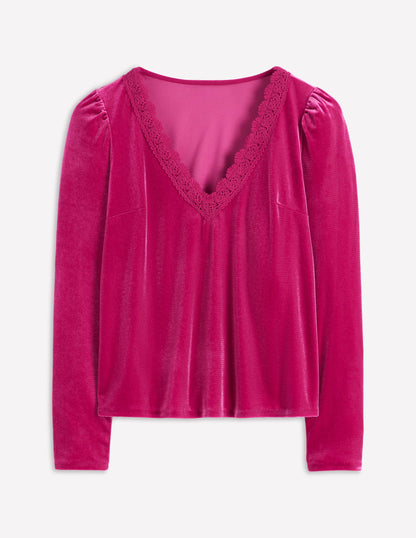 Flora V-Neck Velvet Top-Cherry Jam-5