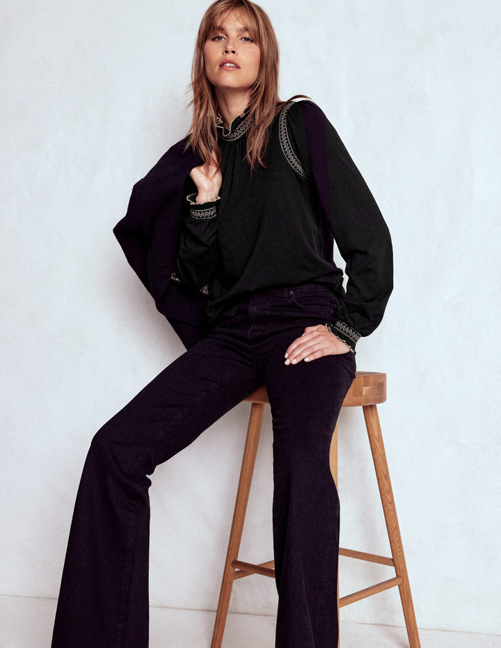 Tia Jerseyoberteil mit gesmoktem Ausschnitt-Schwarz