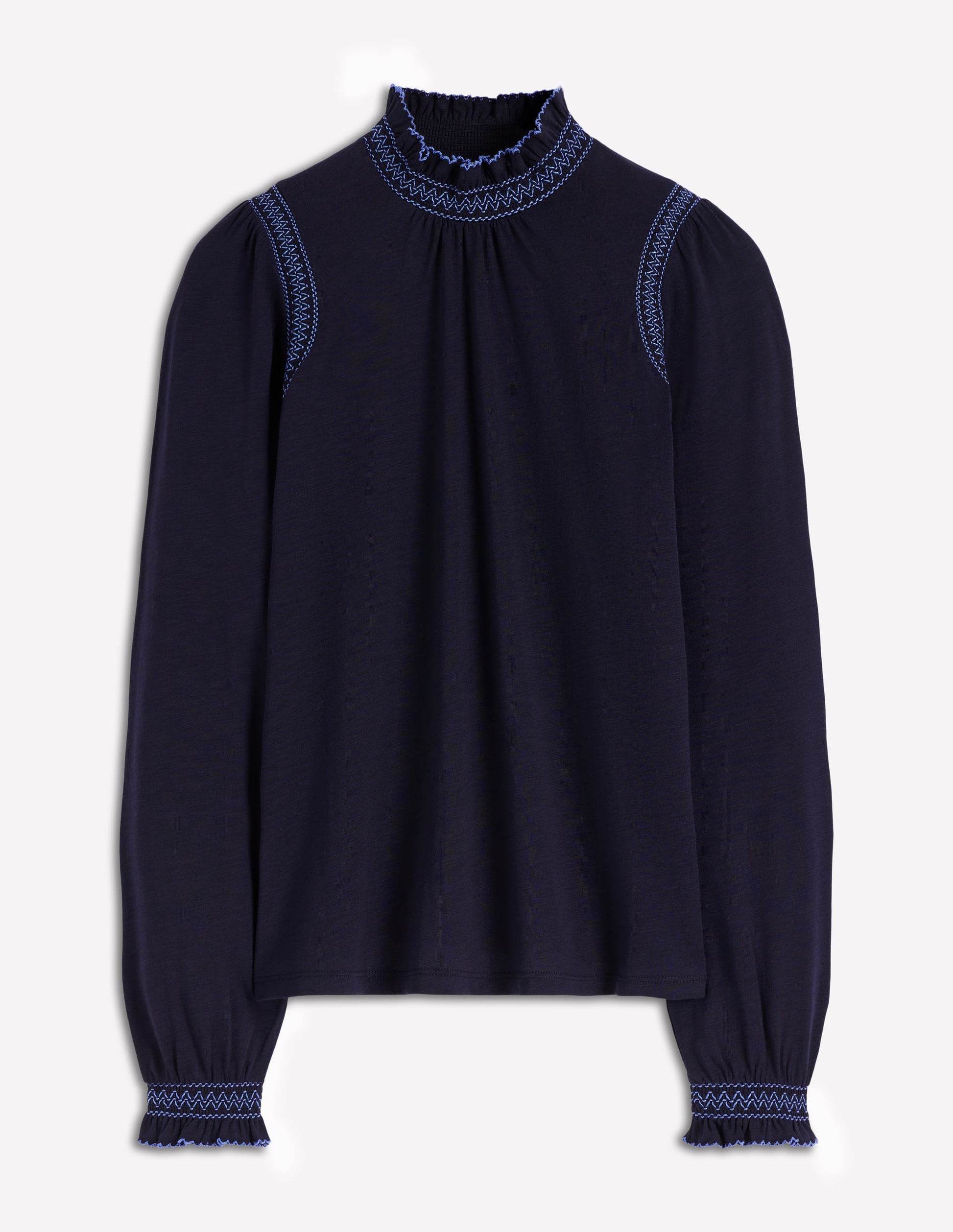 Top Tia à col smocké en jersey-Bleu marine-6