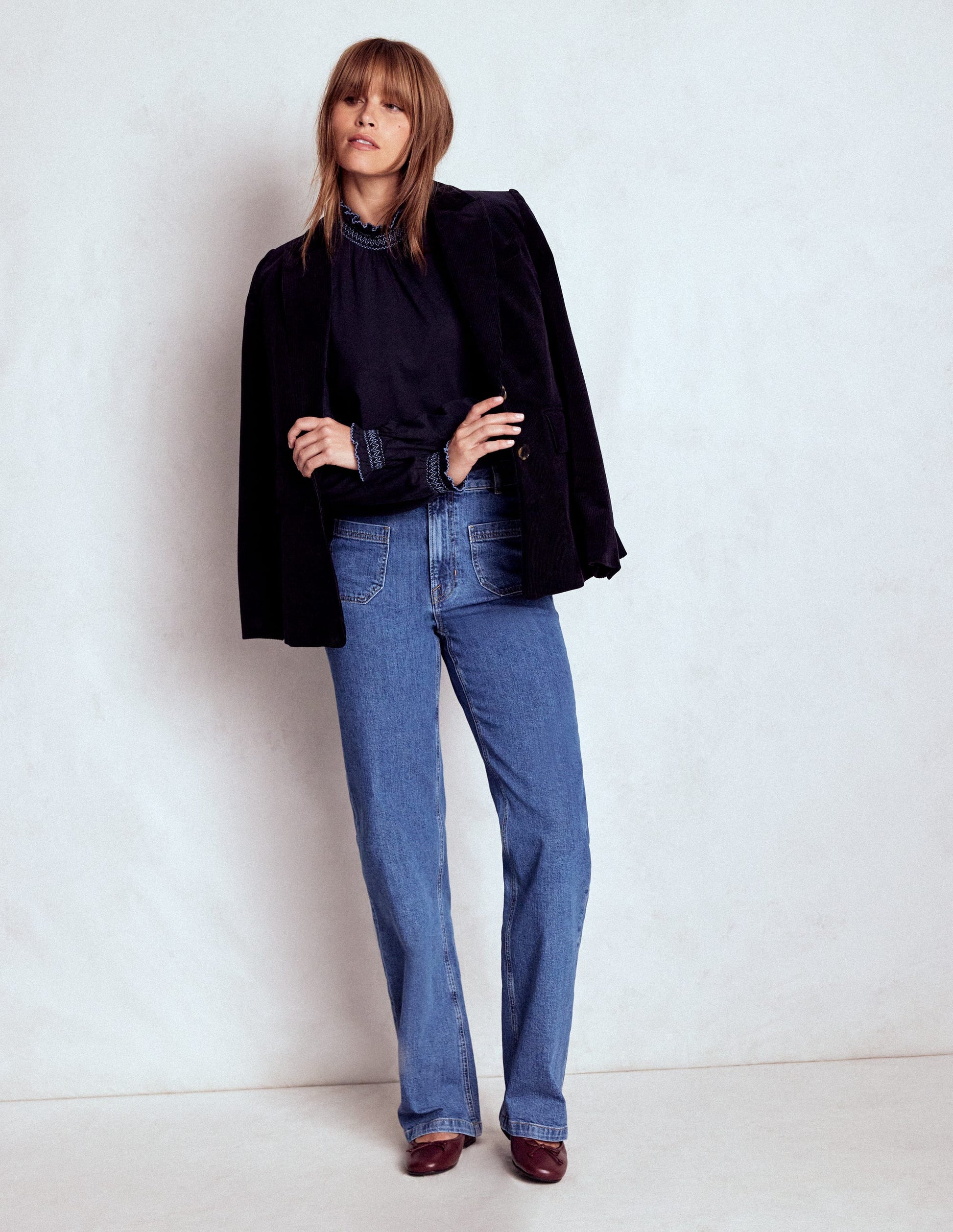 Top Tia à col smocké en jersey-Bleu marine-4