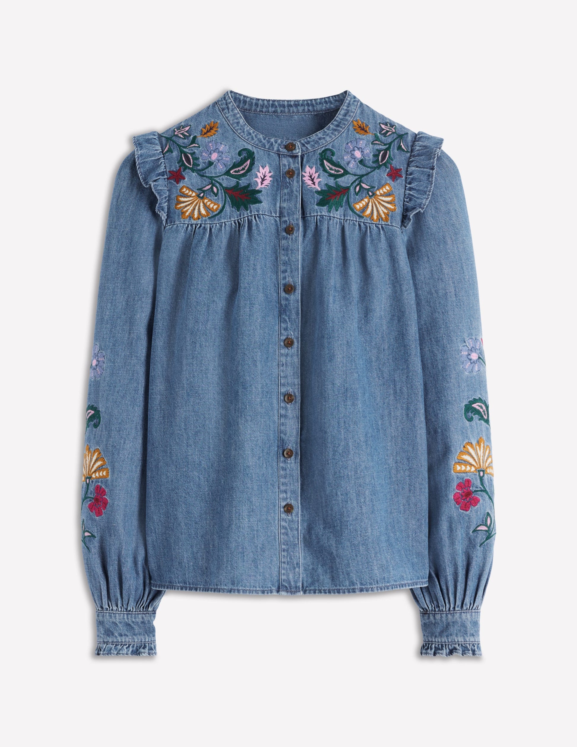 Besticktes Denim-Oberteil-Helles Vintageblau, Stickerei-6