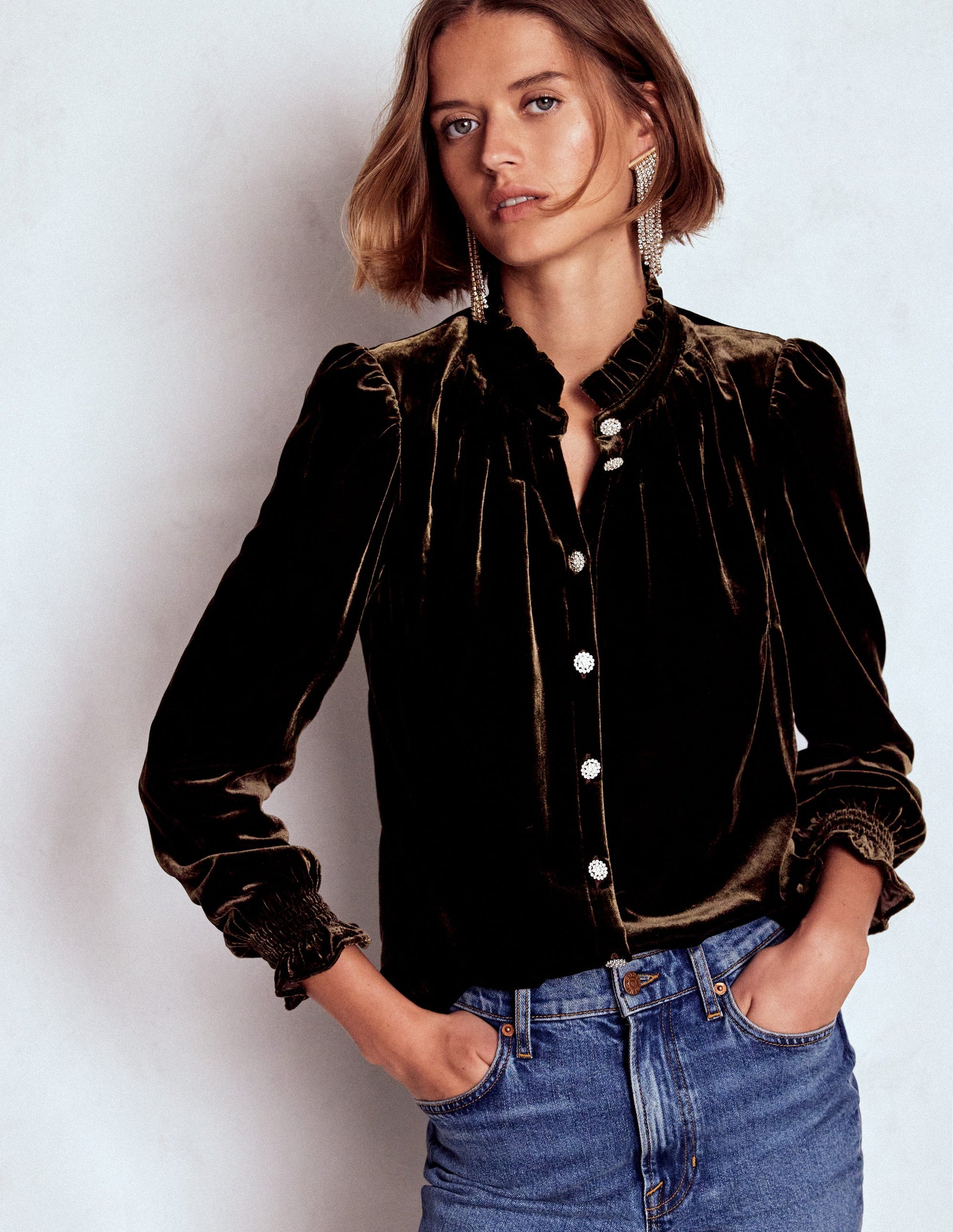 Lorna Pleat Neck Velvet Top-Espresso-5