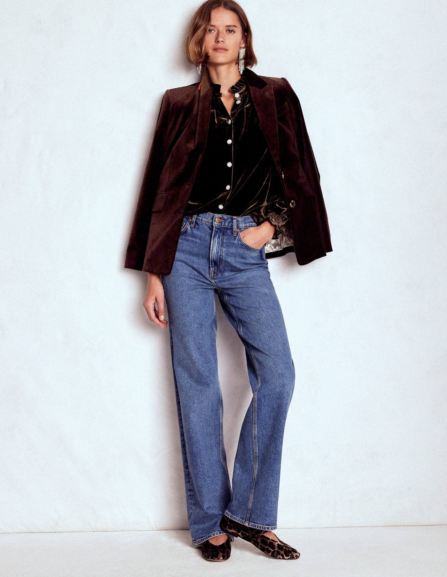 Lorna Pleat Neck Velvet Top-Espresso