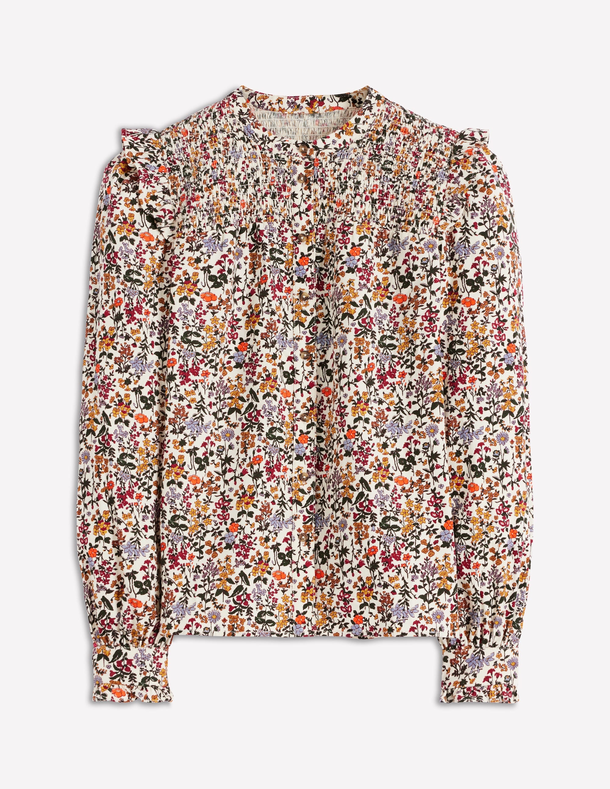 Top en velours côtelé à empiècement smocké-Motif floral ivoire - Image 9