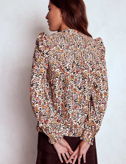 Cord-Oberteil mit gesmokter Passe-Naturweiß Blumenmuster-4