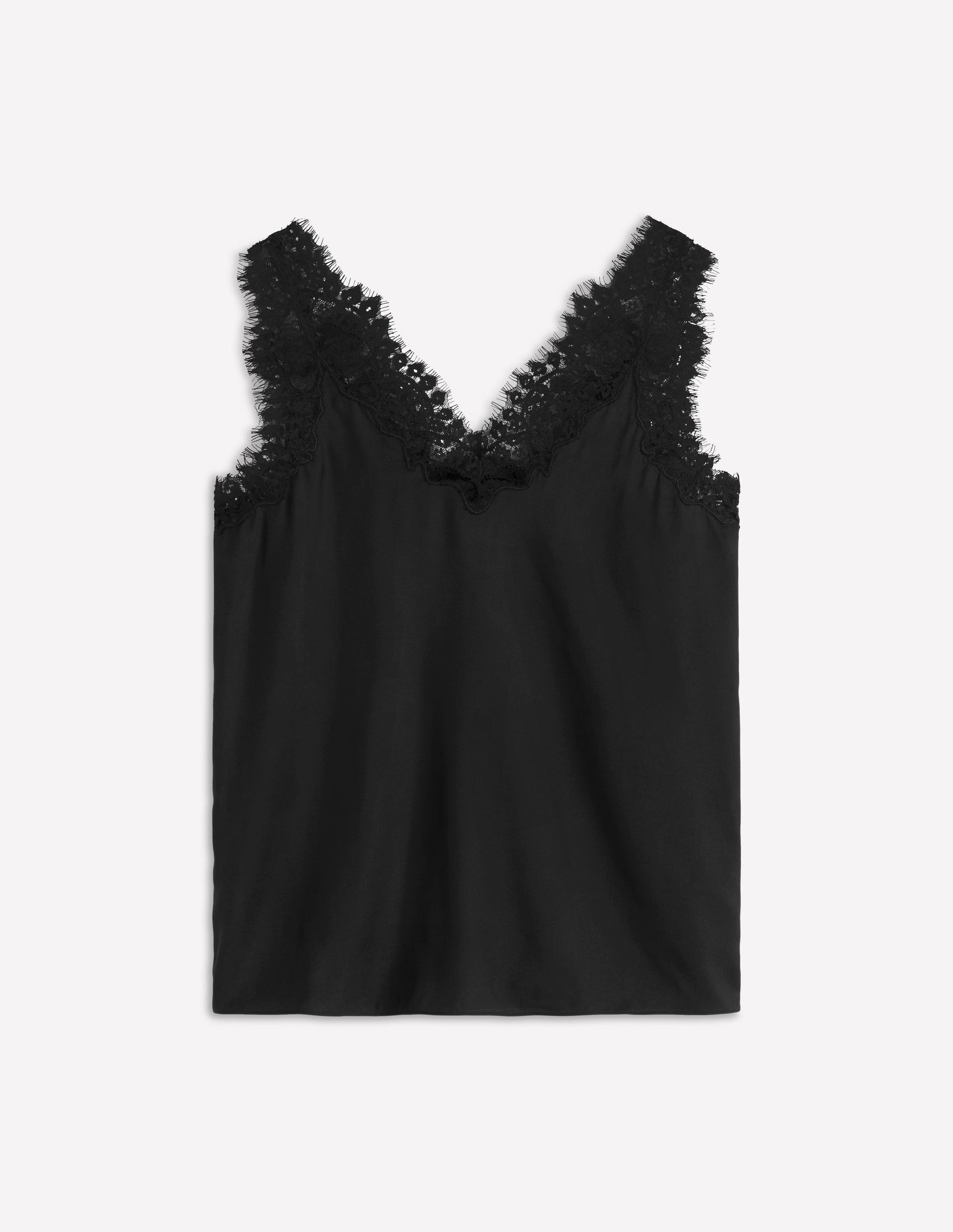 Silk-blend Lace Trim Cami Top-Black-7