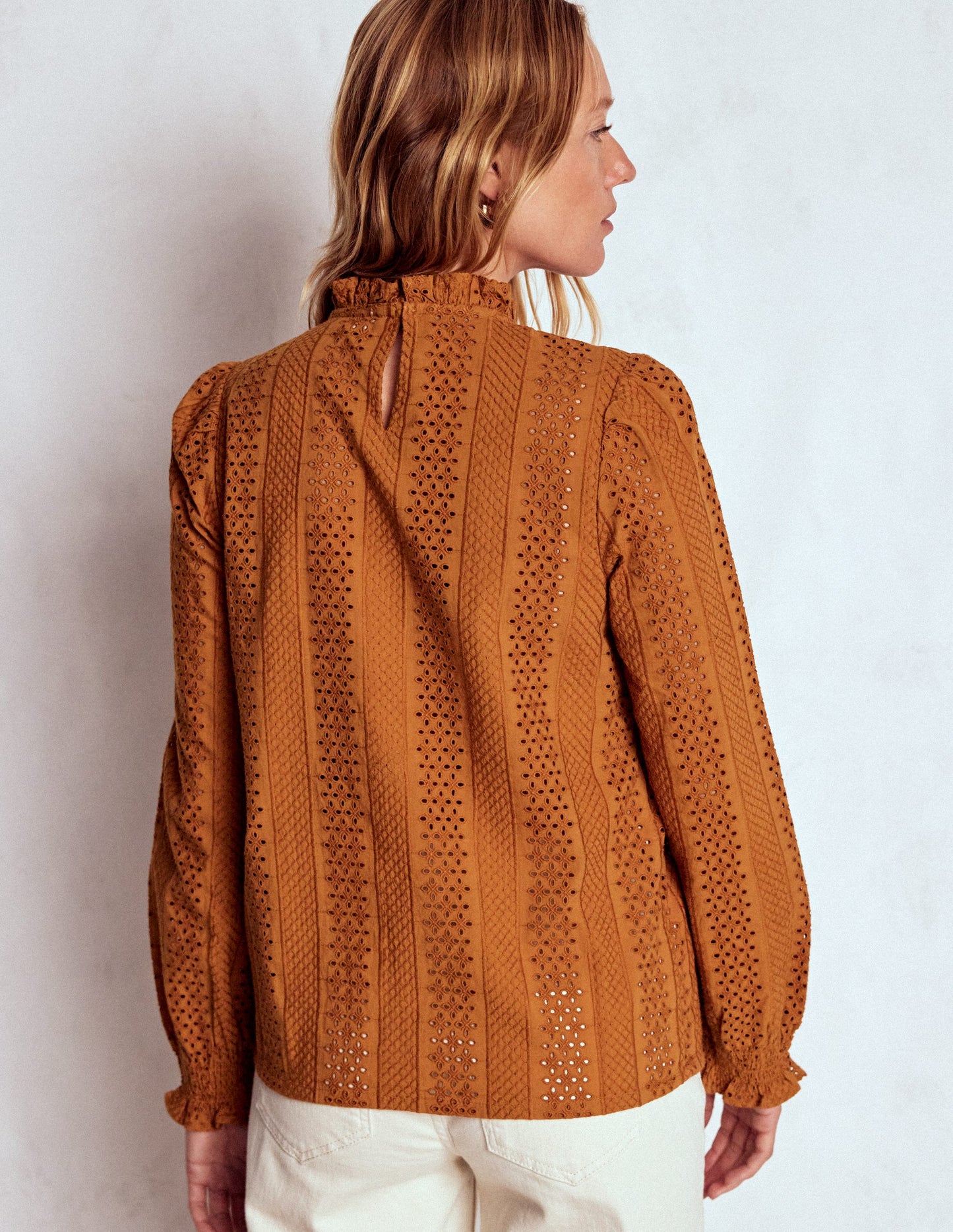 Frill Detail Broderie Top-Mustard