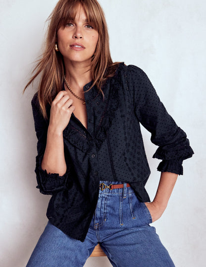 Broderie Ruffle Top-Navy-5