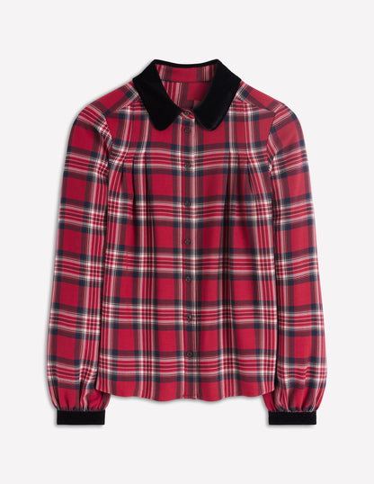 Velvet Collared Check Shirt-Red Check-7