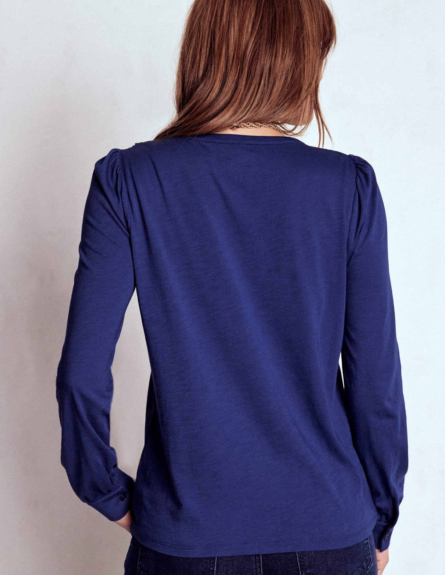 Jerseyhemd mit Lochstickerei und Rüschen-Steuerbordblau
