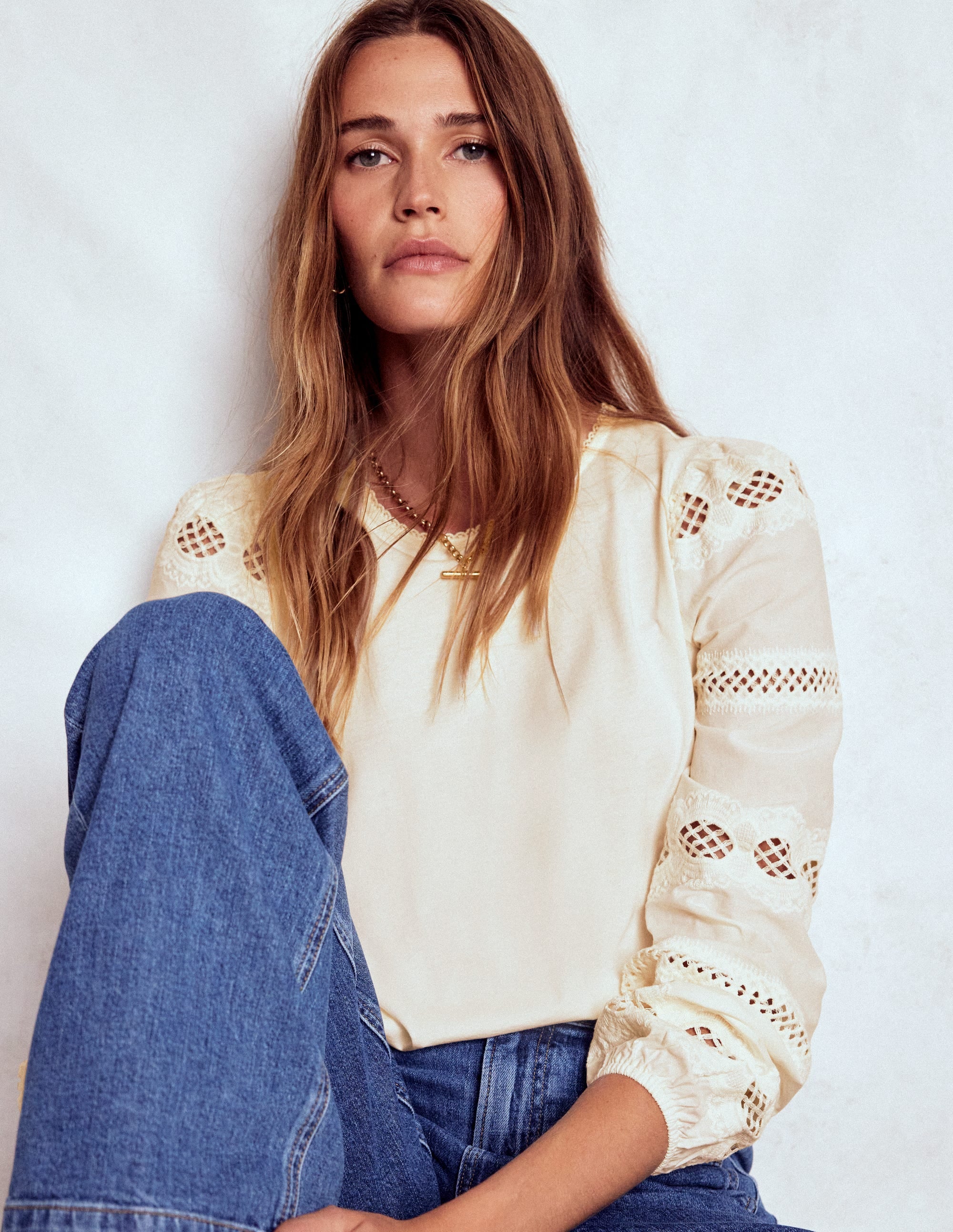 Millie Lace Mix Top-Ivory - Image 1
