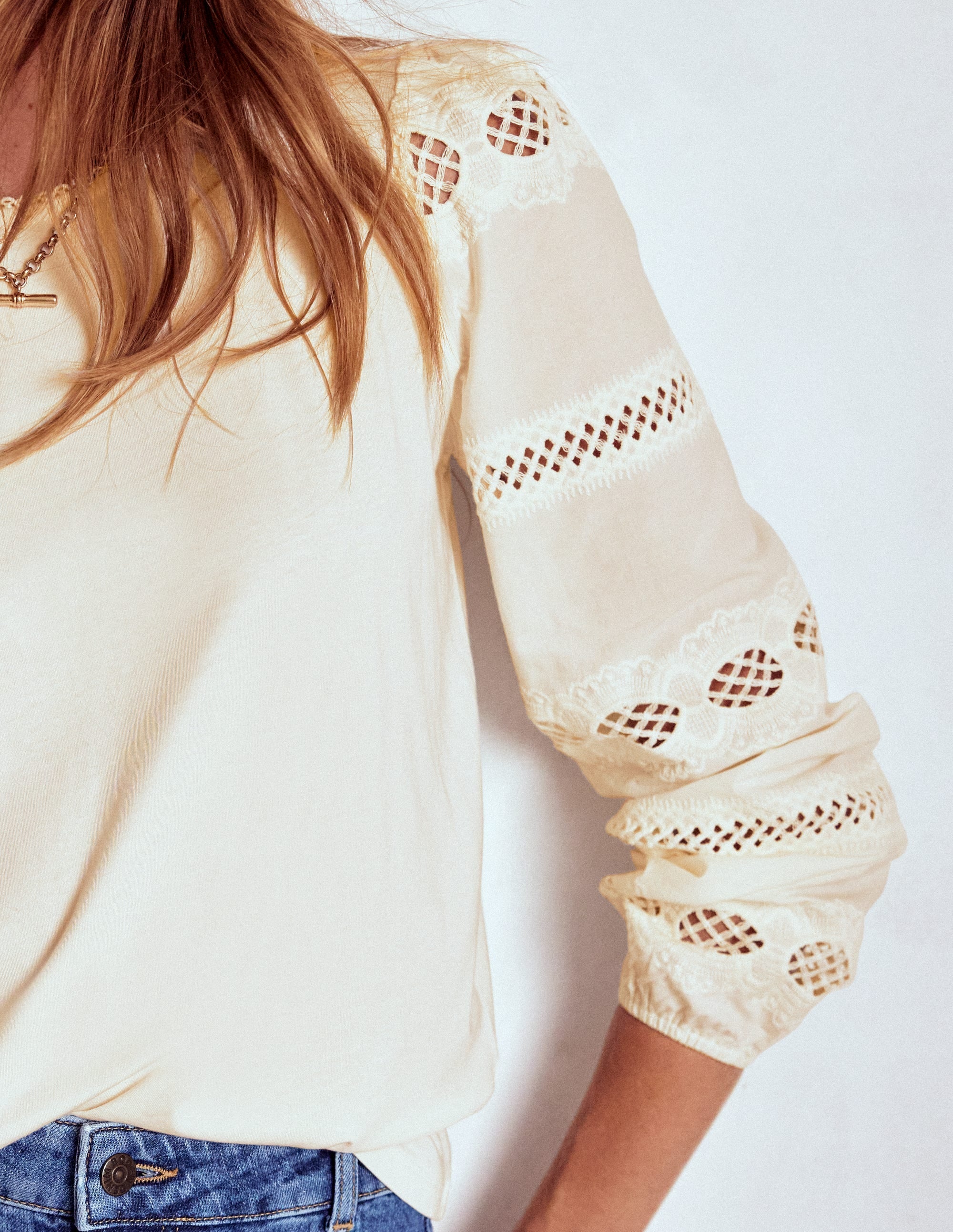 Millie Lace Mix Top-Ivory - Image 2