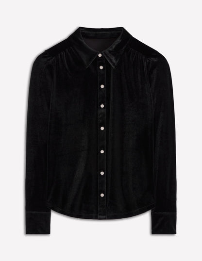 Jewel Button Velvet Shirt-Black-5