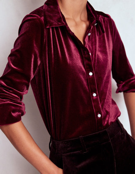 Chemise en velours à boutons bijoux-Rouge rubis