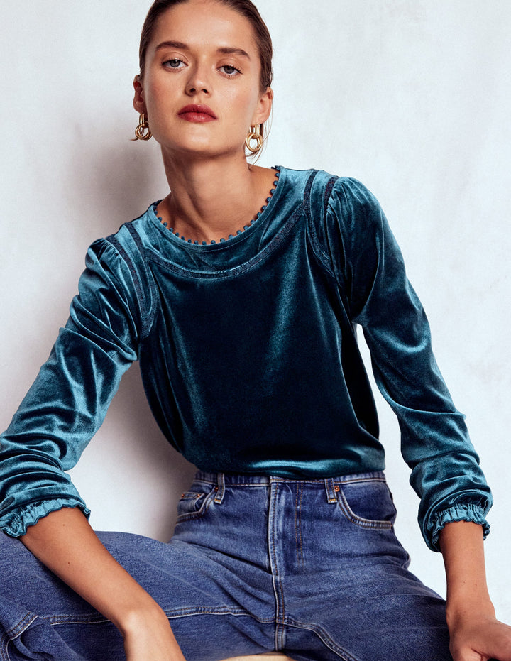 Mila Oberteil aus Samt-Mitternachtsmeer