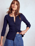 Top Evie côtelé boutonné-Bleu marine