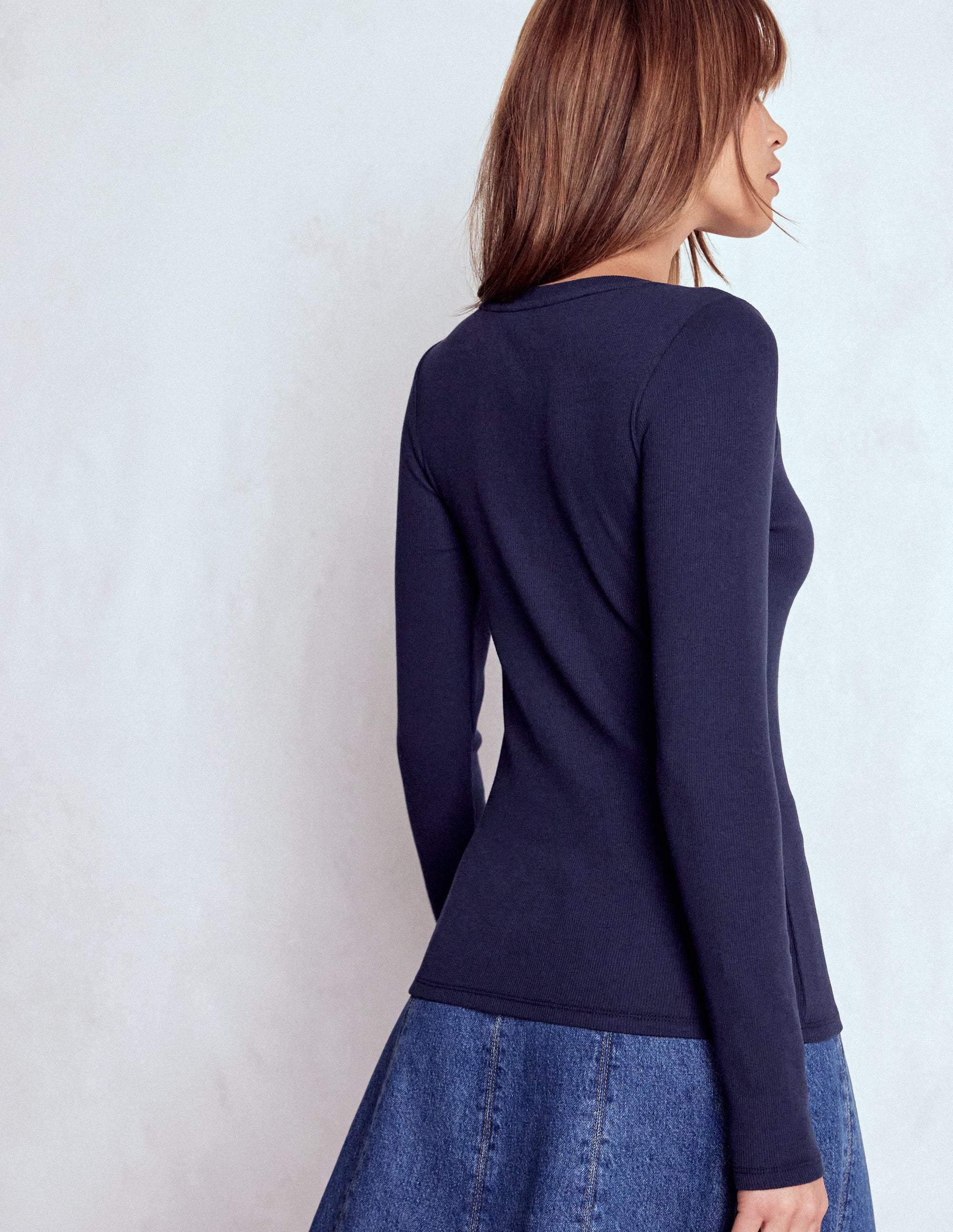 Top Evie côtelé boutonné-Bleu marine - Image 3