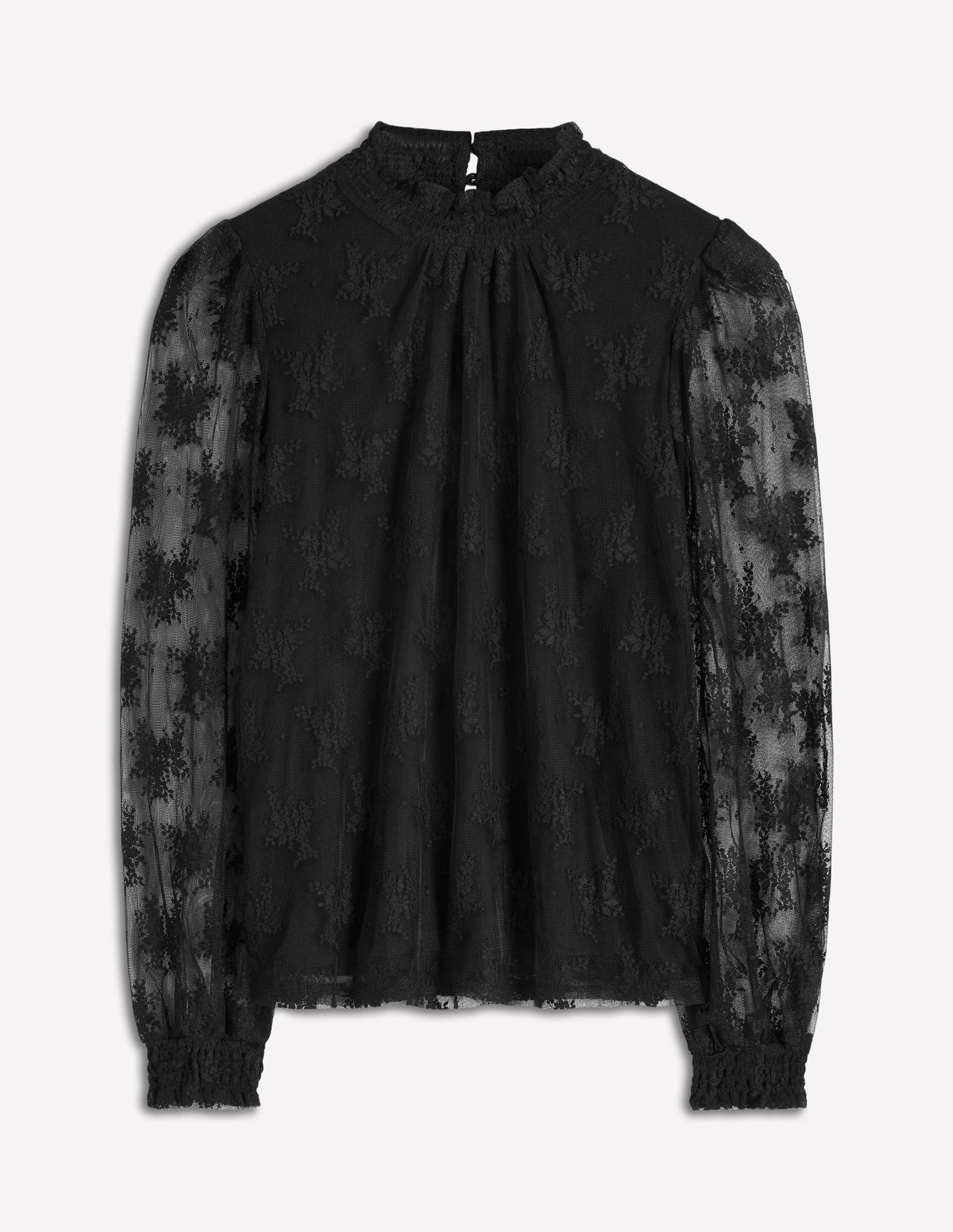 Smock Neck Tulle Top-Black