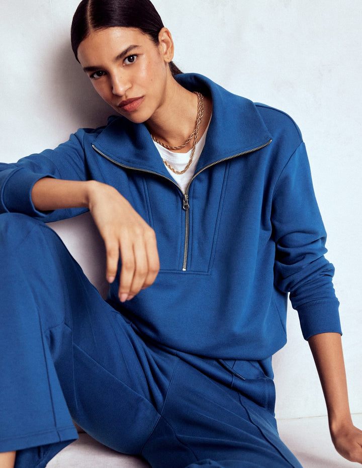 Sweatshirt mit Halbreißverschluss und Einsatz-Turmalinblau