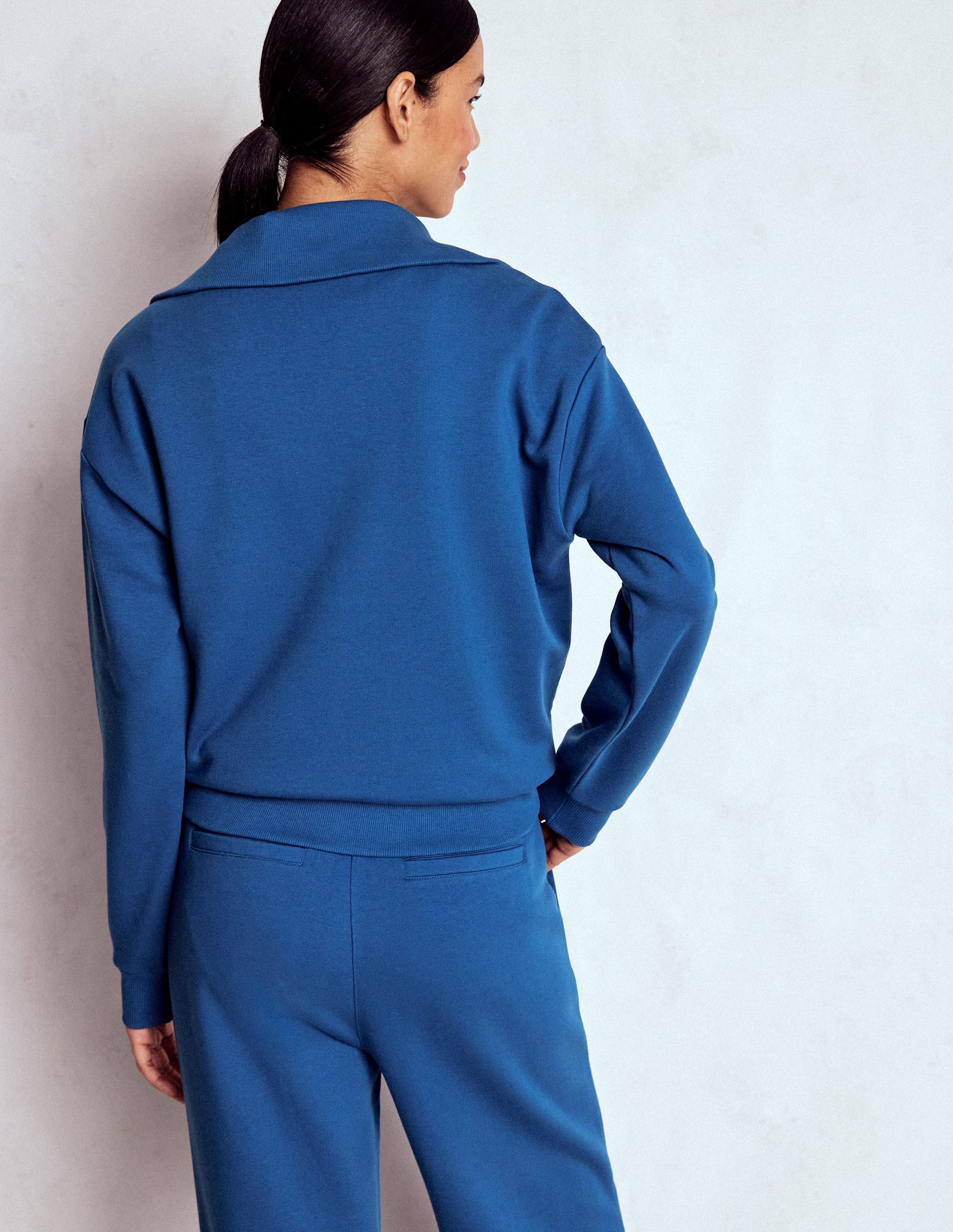 Sweatshirt mit Halbreißverschluss und Einsatz-Turmalinblau - Image 4