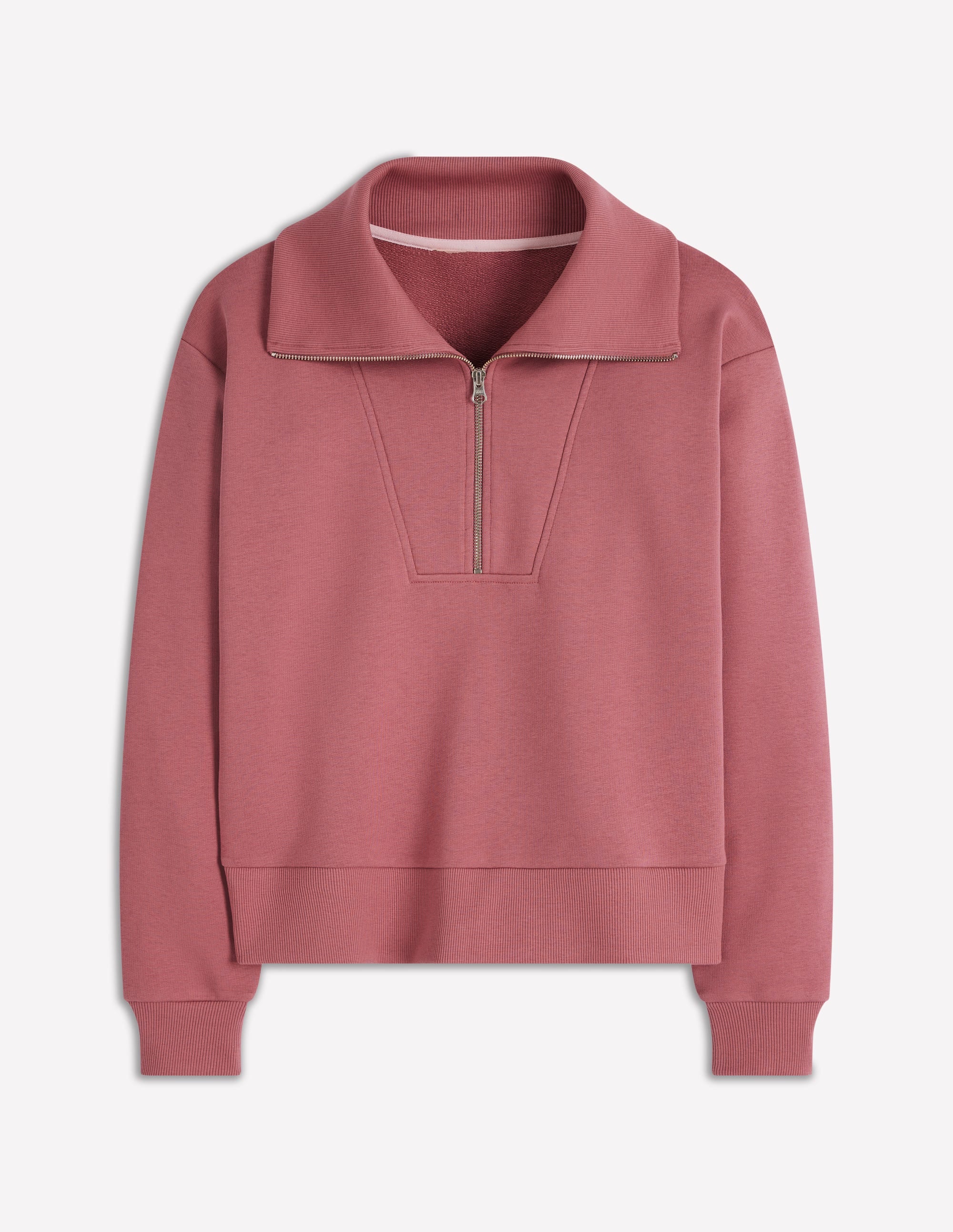 Sweatshirt mit Halbreißverschluss und Einsatz-Rosé - Image 5