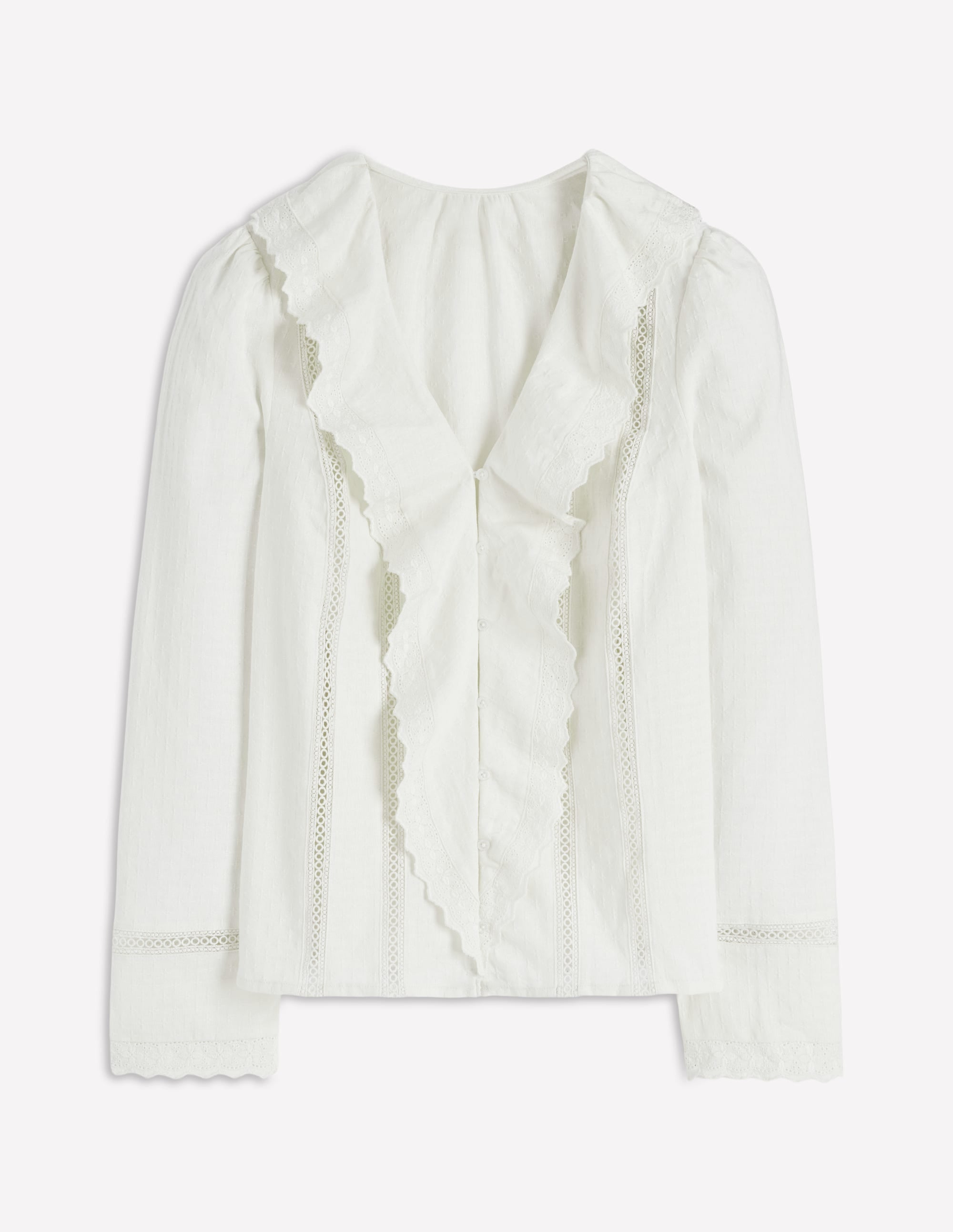 Bluse mit Rüschen und Stickerei-Warmes Naturweiß - Image 5