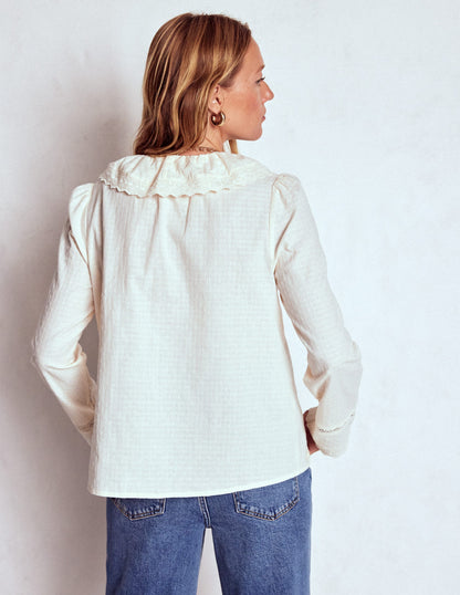 Ruffle Embroidered Blouse-Warm Ivory-3