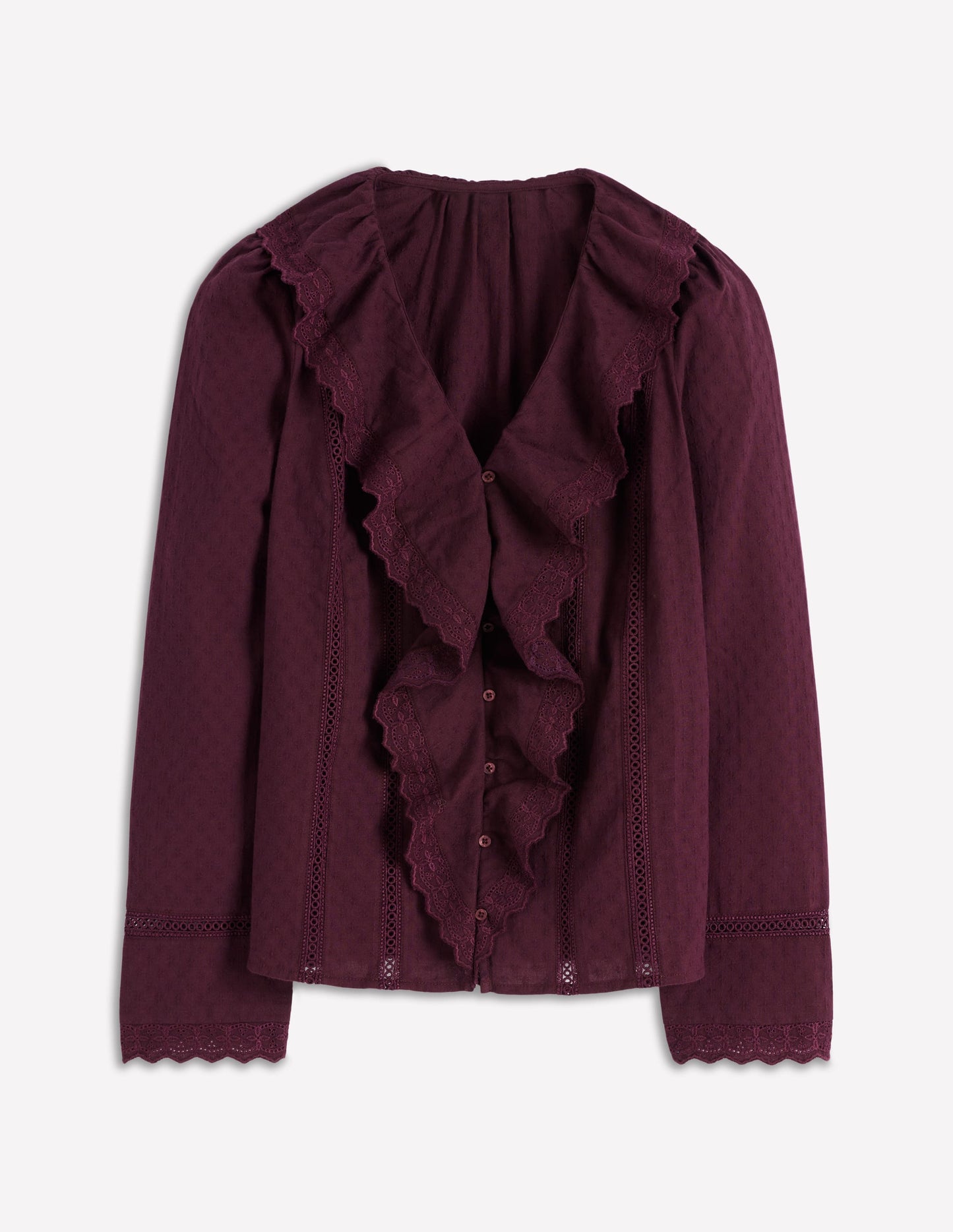 Ruffle Embroidered Blouse-Dark Cherry