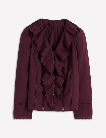 Ruffle Embroidered Blouse-Dark Cherry-5