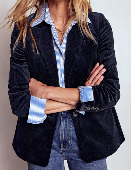 Blazer Stamford en velours côtelé-Bleu marine