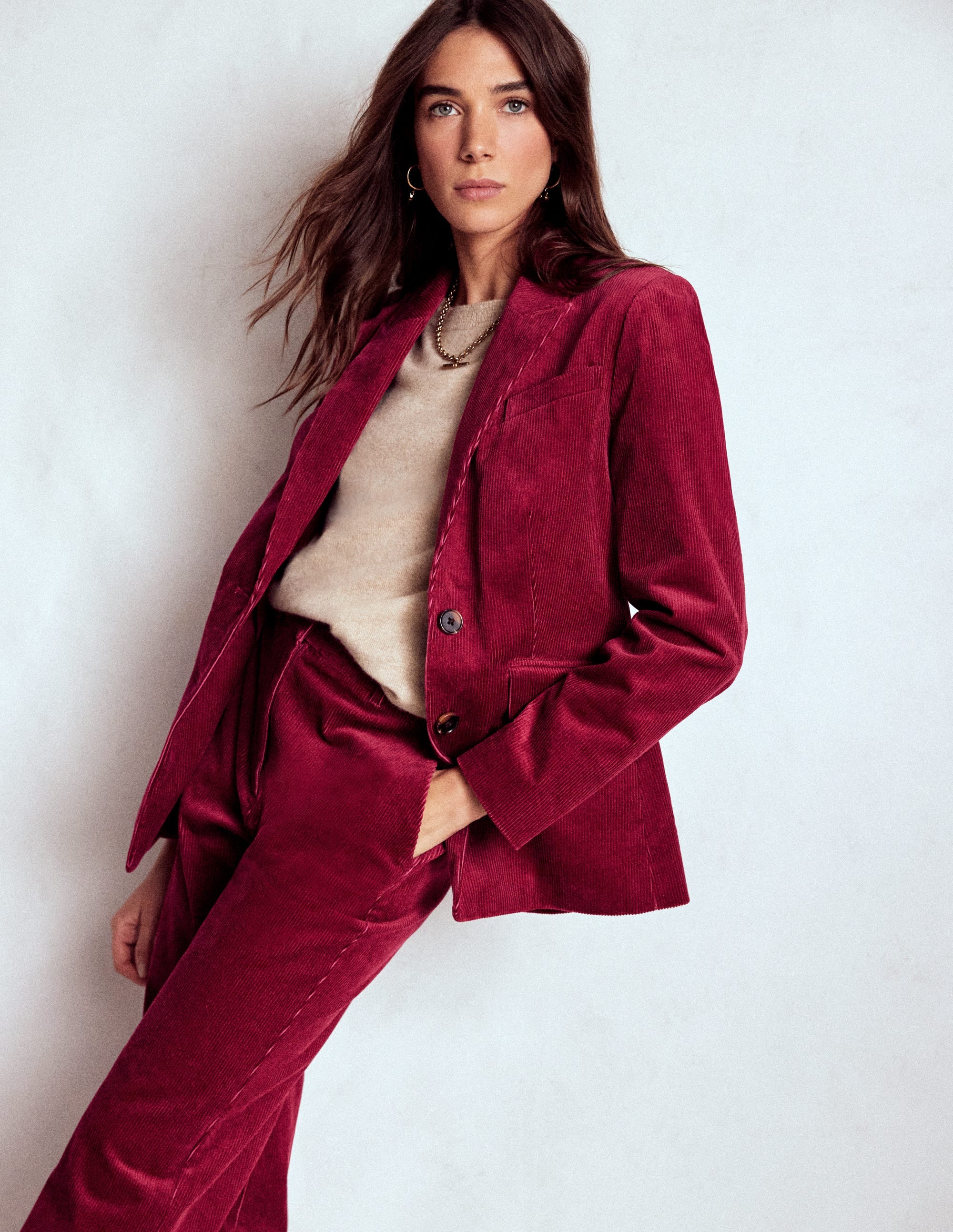 Blazer Stamford en velours côtelé-Bordeaux - Image 1
